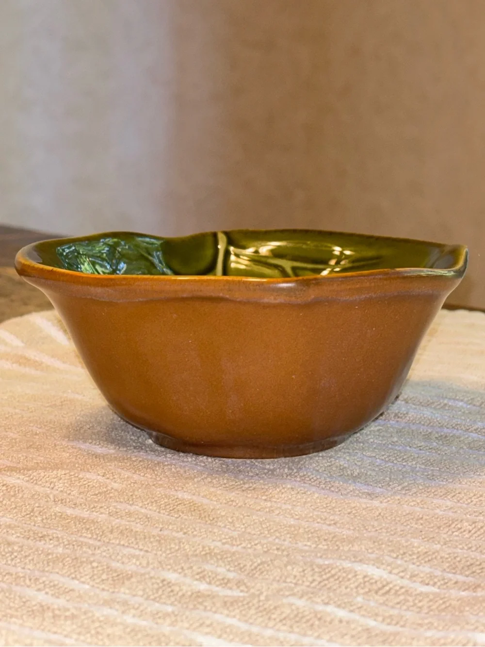 Autumn Thanksgiving Studio JCP Ceramic Green Leaf Serving Dish Bowl